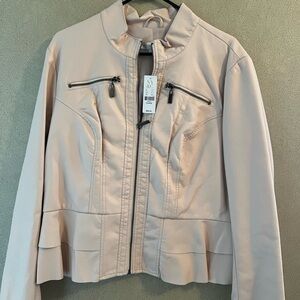 New York & Company Light Blush Zip-Front Leather Jacket